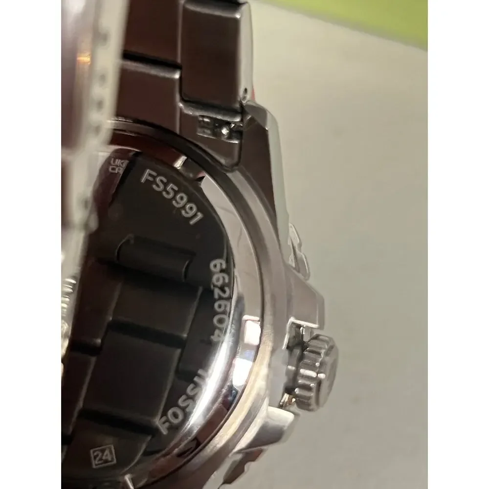 Fossil FS5991 GMT Men Watch 46mm Blue Dial Stainless Steel Dive Style Complete